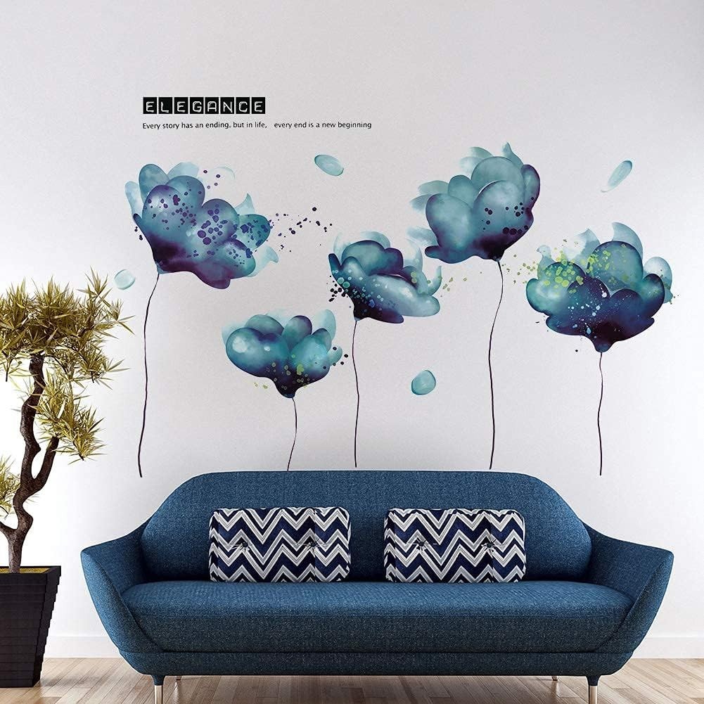Removeable 3D Blue Dream Flower Wall Stickers DIY Home Wall Decoration Art Decor