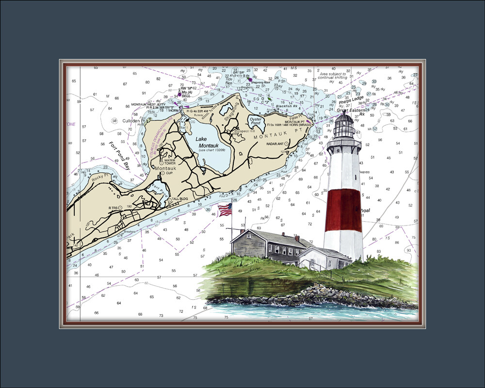 Montauk Point Lighthouse and Nautical Chart High Quality Canvas Print