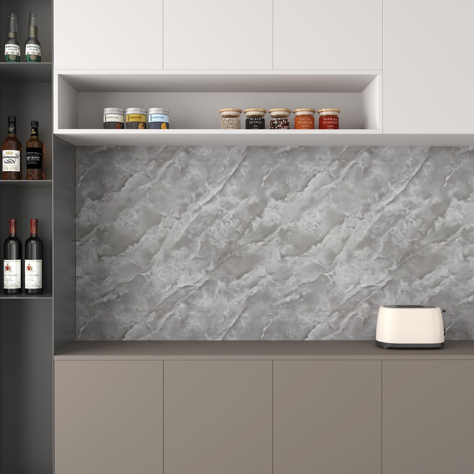 16"×354" Glossy Grey White Marble Wallpaper Peel and Stick Thick Gray White M…