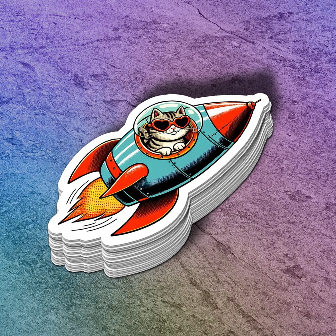 Cute Cat in Rocketship Vinyl Sticker