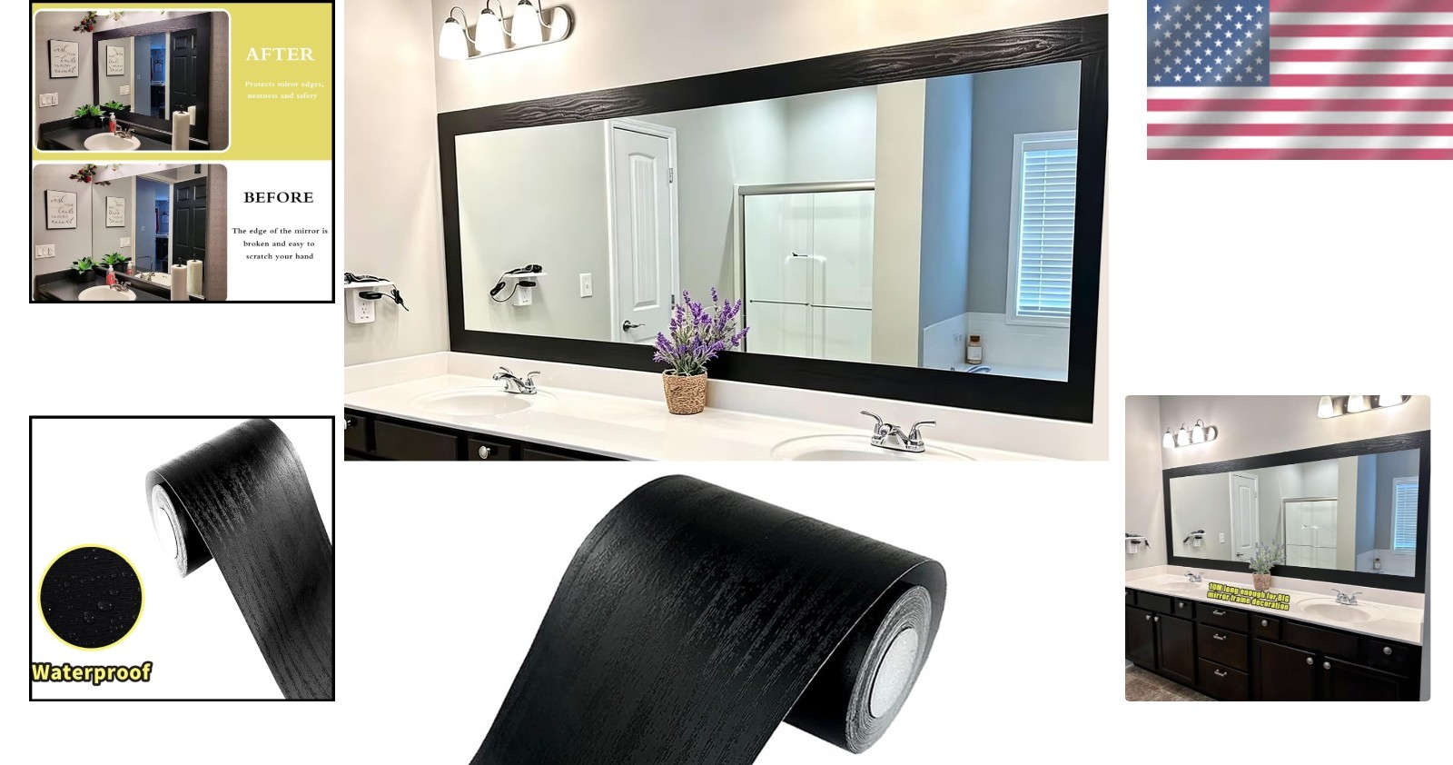 10M Waterproof Removable Black Wood Grain Wallpaper – Elegant Border Design