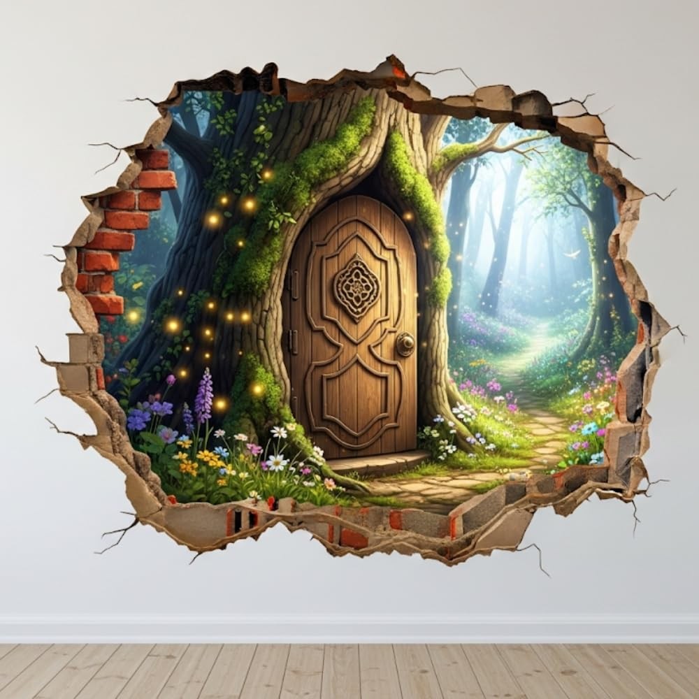 Tree Fairy Door Wall Decal, Removable Wall Sticker (Fantasy Tree)