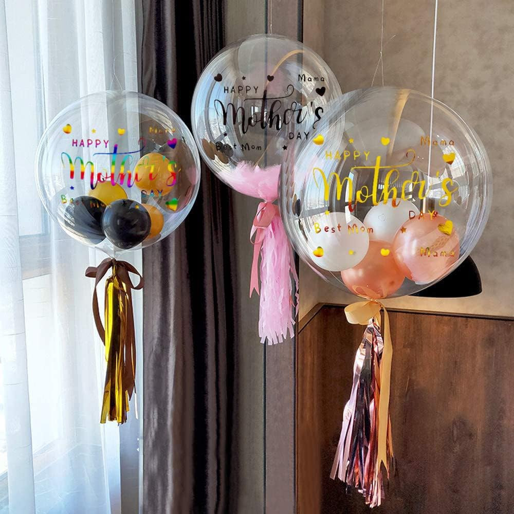 Mother'S Day Balloon Stickers Happy Mom Decals 12 Pcs Gold Black Rainbow Decor