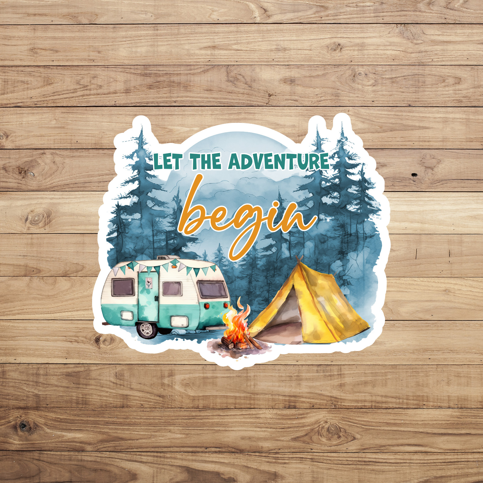 Camping sticker vinyl decal let the adventure begin camper mountains nature