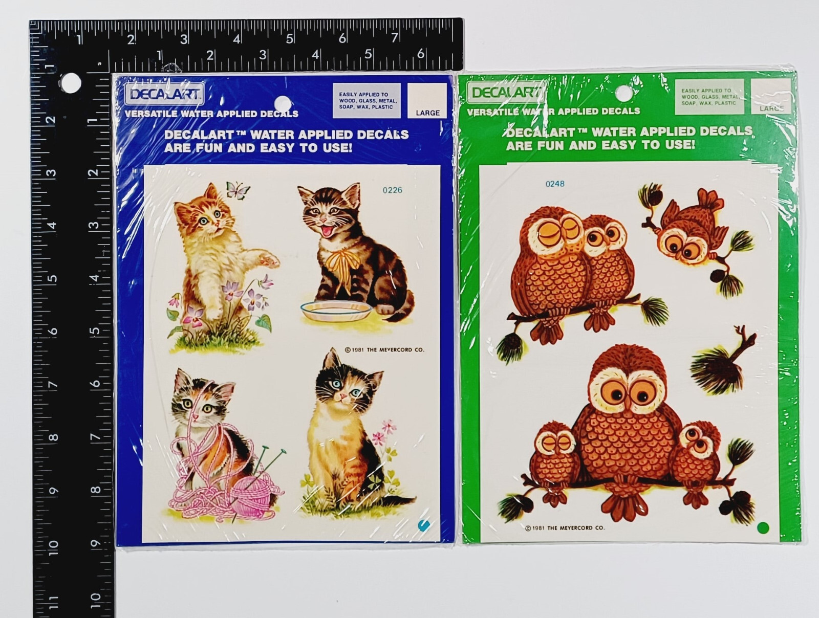VTG 1981 Meyercord Decalart 0226 Cats 0248 Owls Water Applied Decals NOS UNUSED