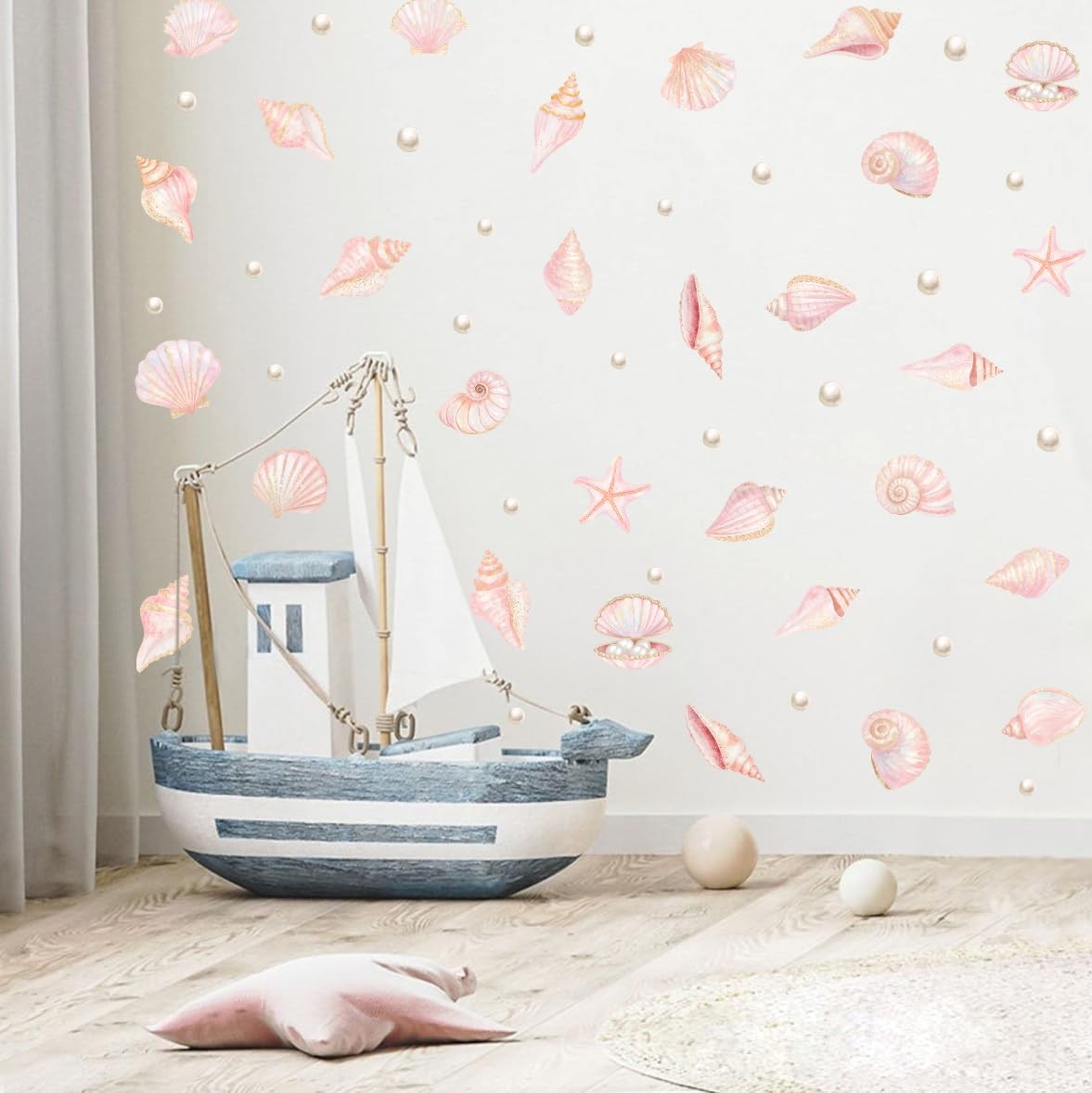 Pink Shell Wall Decal, Under The Sea Shell Vinyl Wall Stickers, Removable Oce…