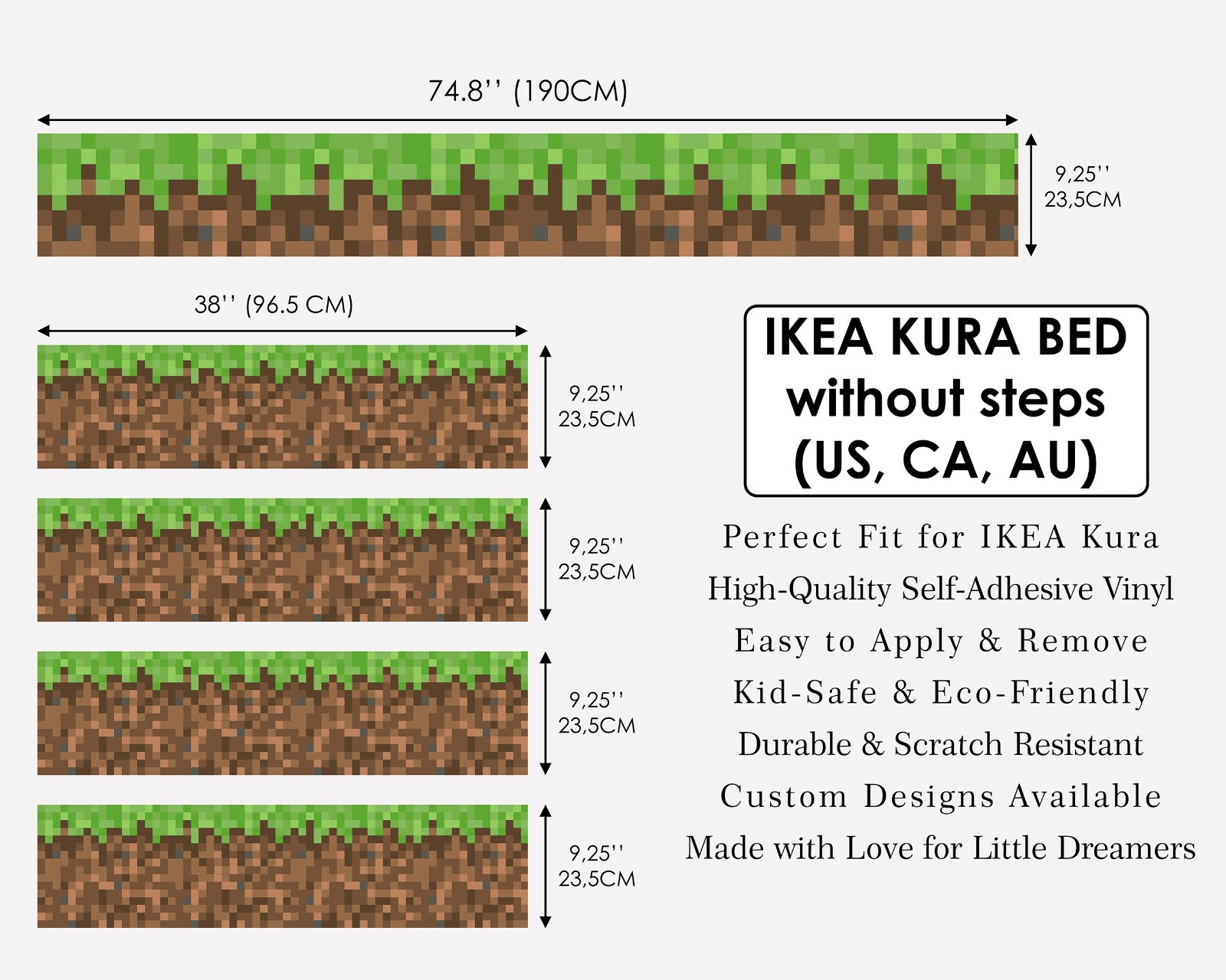 Minecraft Grass Block Decals for IKEA KURA Bed – Peel & Stick Vinyl Panels