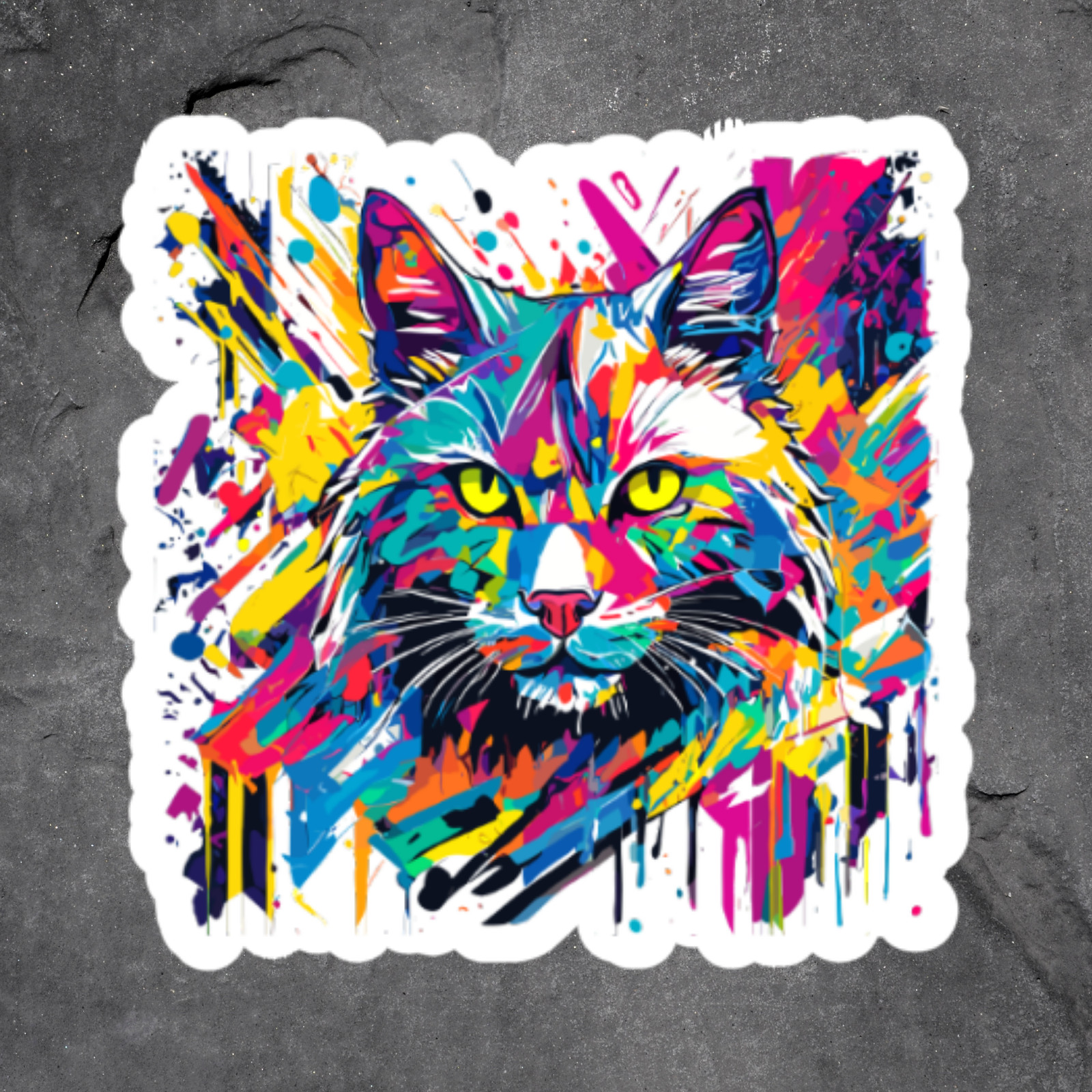 Cat Sticker Vinyl Decal Neon Paint Explosion Colorful Graffiti Art