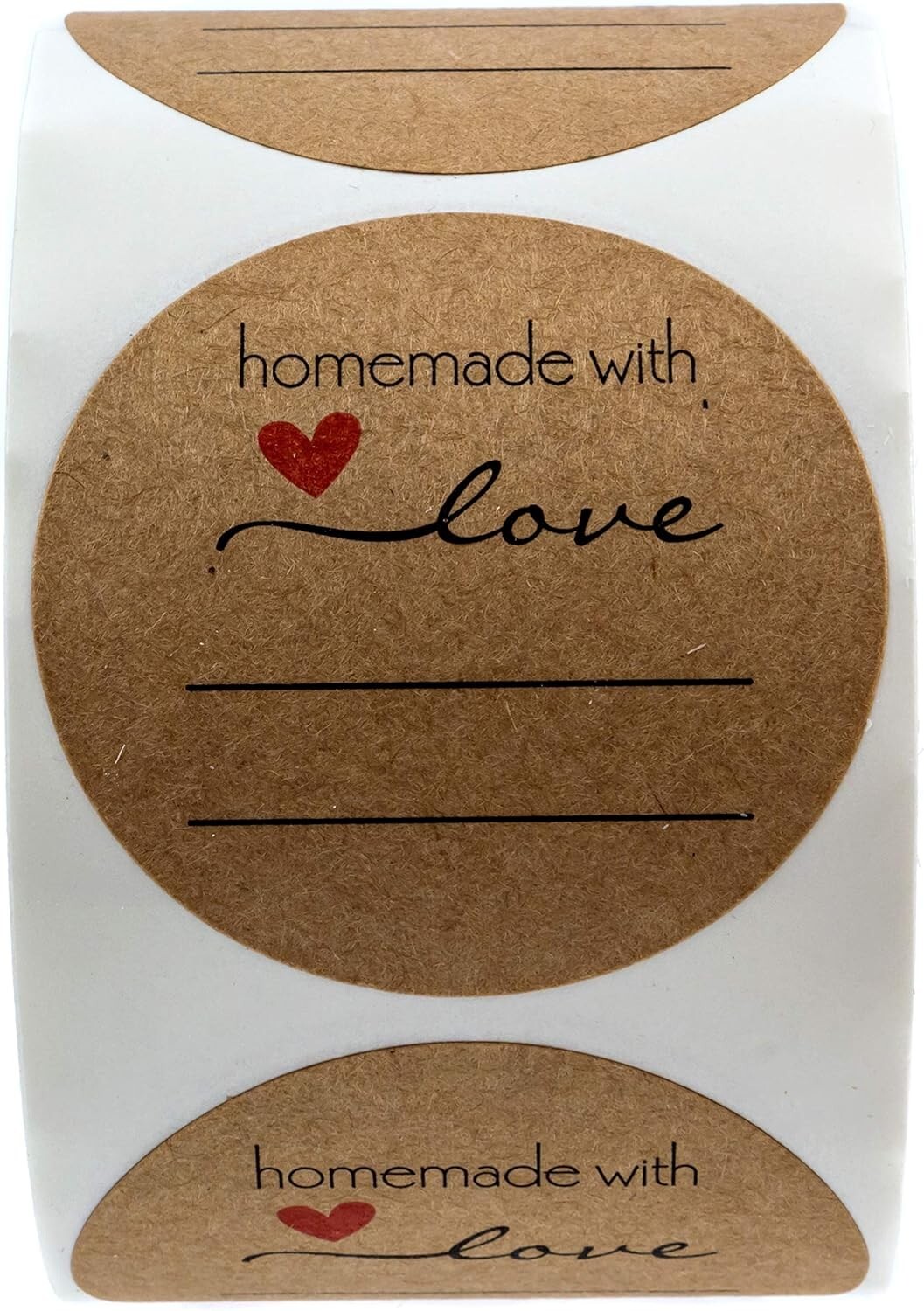 2" Round Kraft Labels with Writable Lines – 500 Homemade with Love Stickers