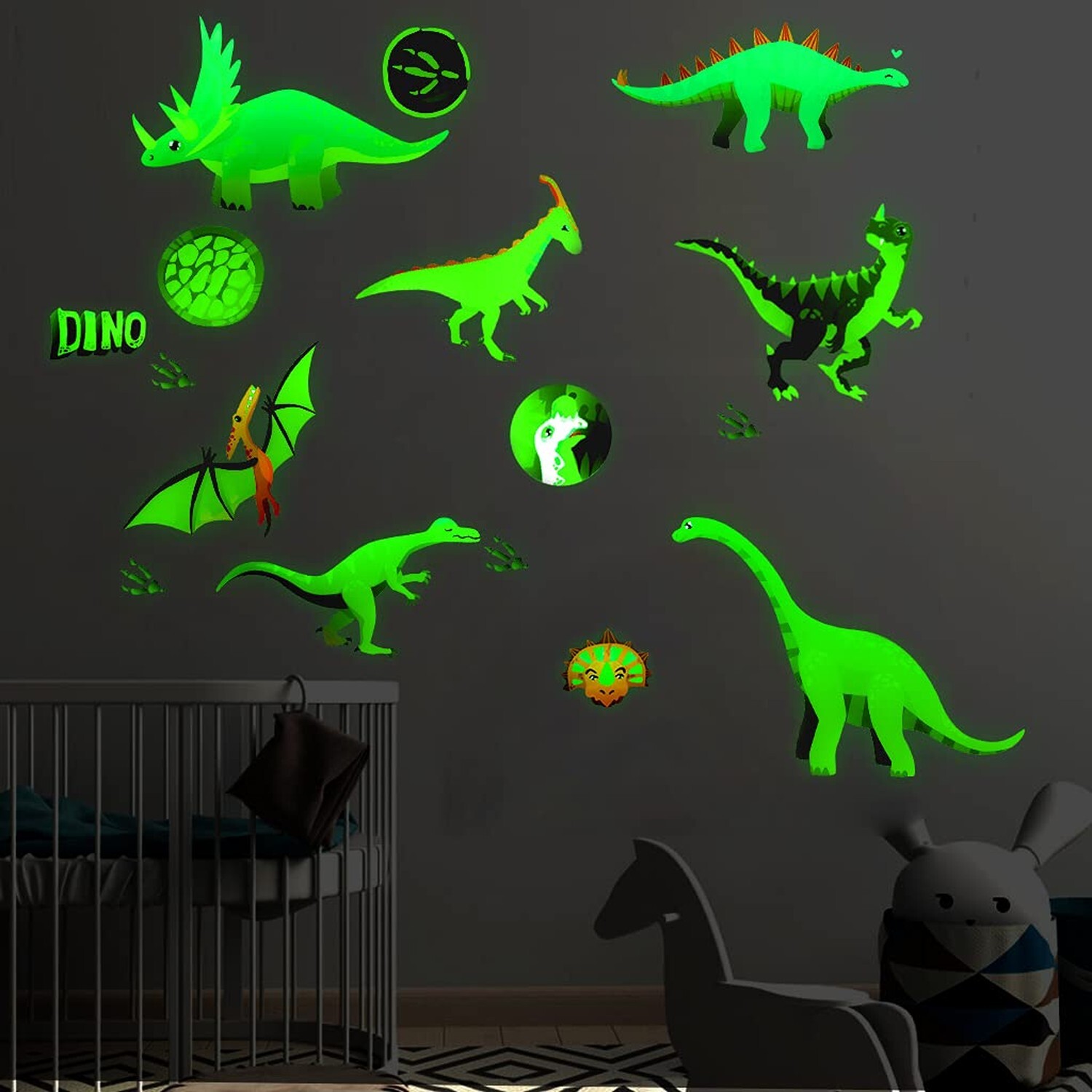 Alnicov 17 PCS Wall Stickers,Glowing in Dark Dinosaur Wall Stickers,DIY Remov…