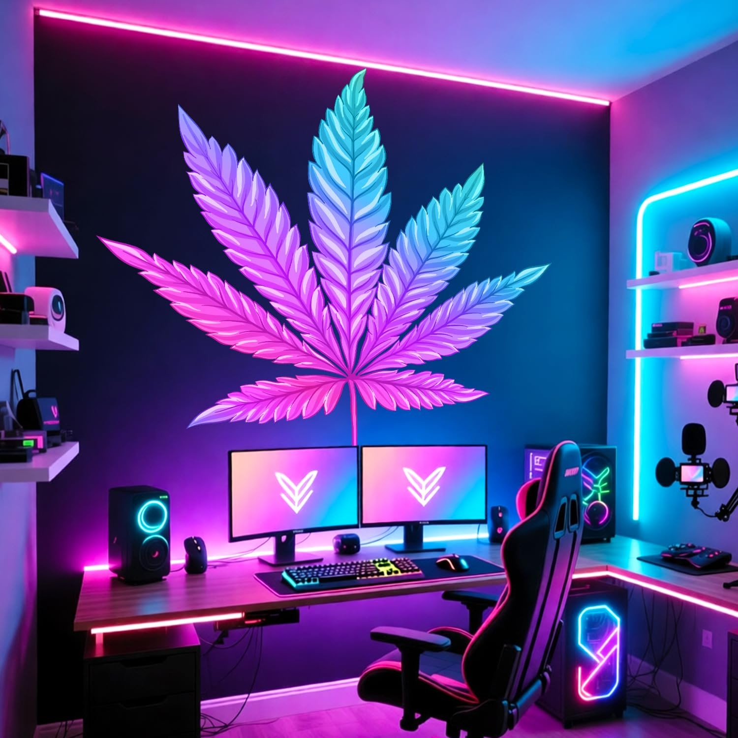 Neon Colorful Maple Leaf Peel and Stick Wall Decals Decor Art for Game Room