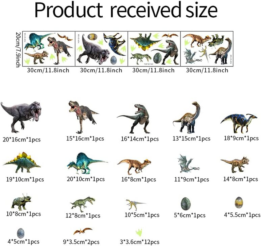 Glow in the Dark Dinosaur Wall Decals Stickers for Kids Bedroom Nursery Decor