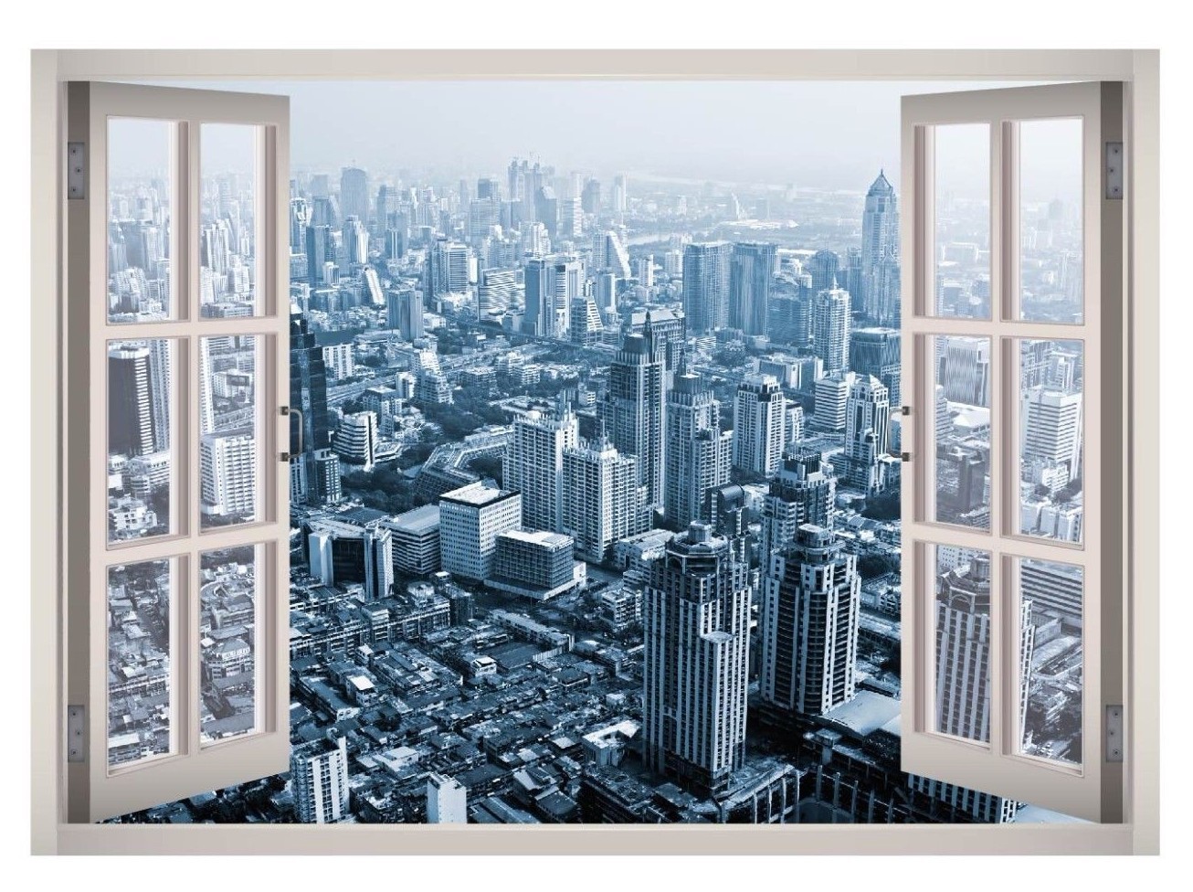 Bangkok City View Window 3D Wall Decal Art Mural Home Decor Canvas Vinyl W16