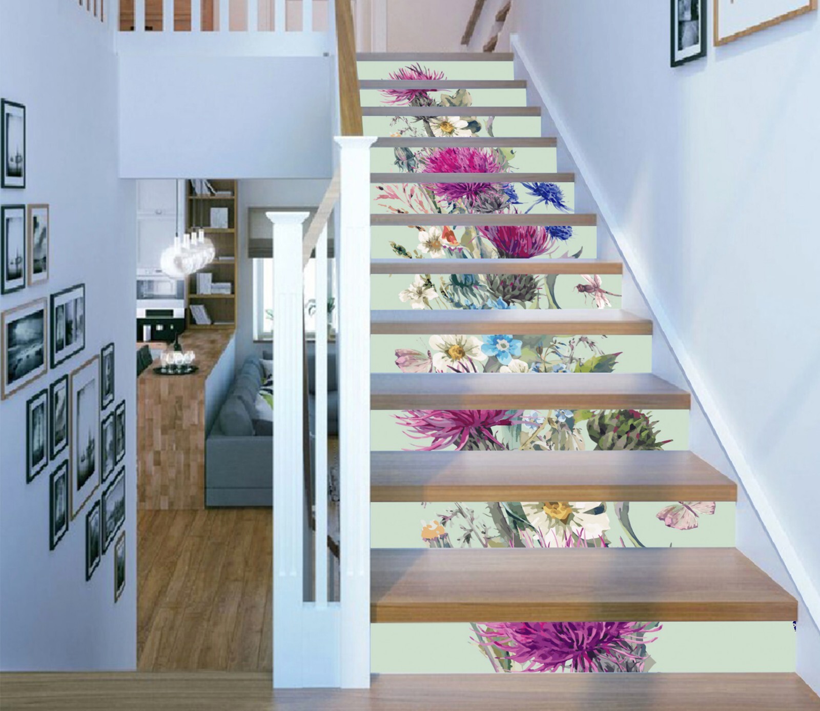 3D Purple Flower ZHU536 Stairs Risers Decoration Photo Mural Vinyl Wallpaper Amy