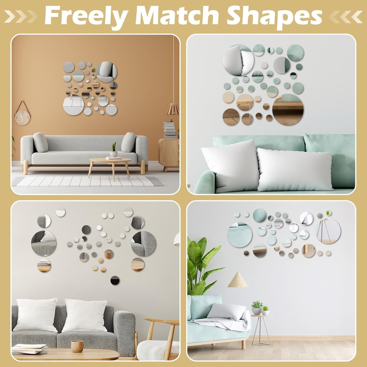 30 Pcs Round Mirror Tiles Self Adhesive Circle Wall Decor 4 Sizes