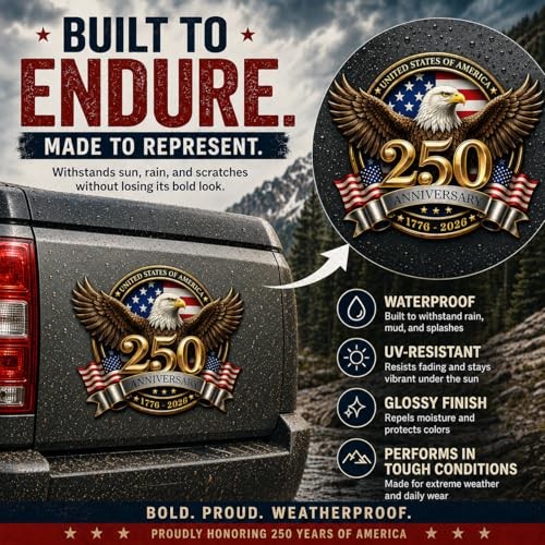 250th Anniversary USA Car Stickers, 2 Pack 8 Inch 250 8-Inch 2-Pack Style-01