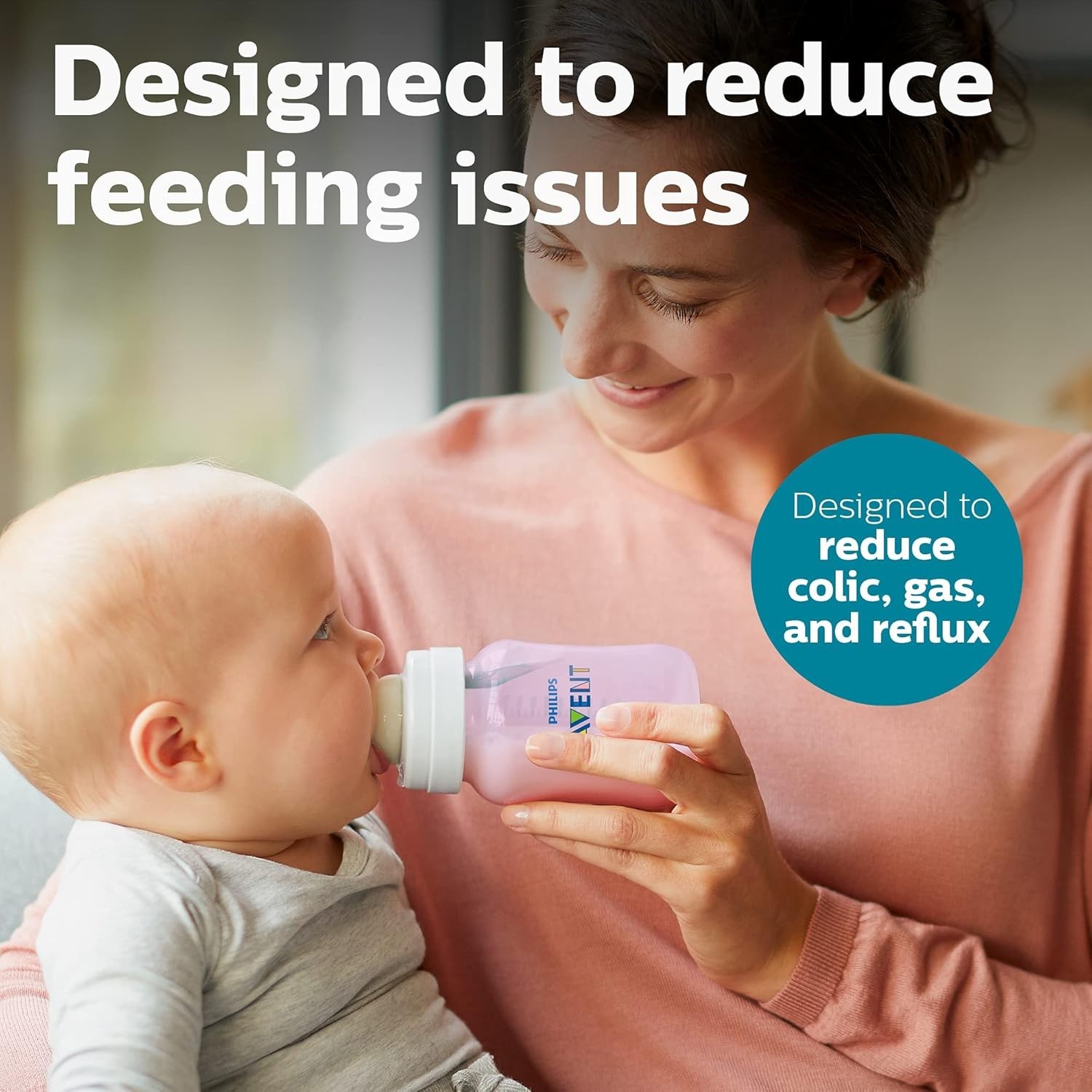 Anti-Colic Baby Bottle with AirFree Vent, 9oz, with Flow 2 Nipples, 1m+, 4pk, P