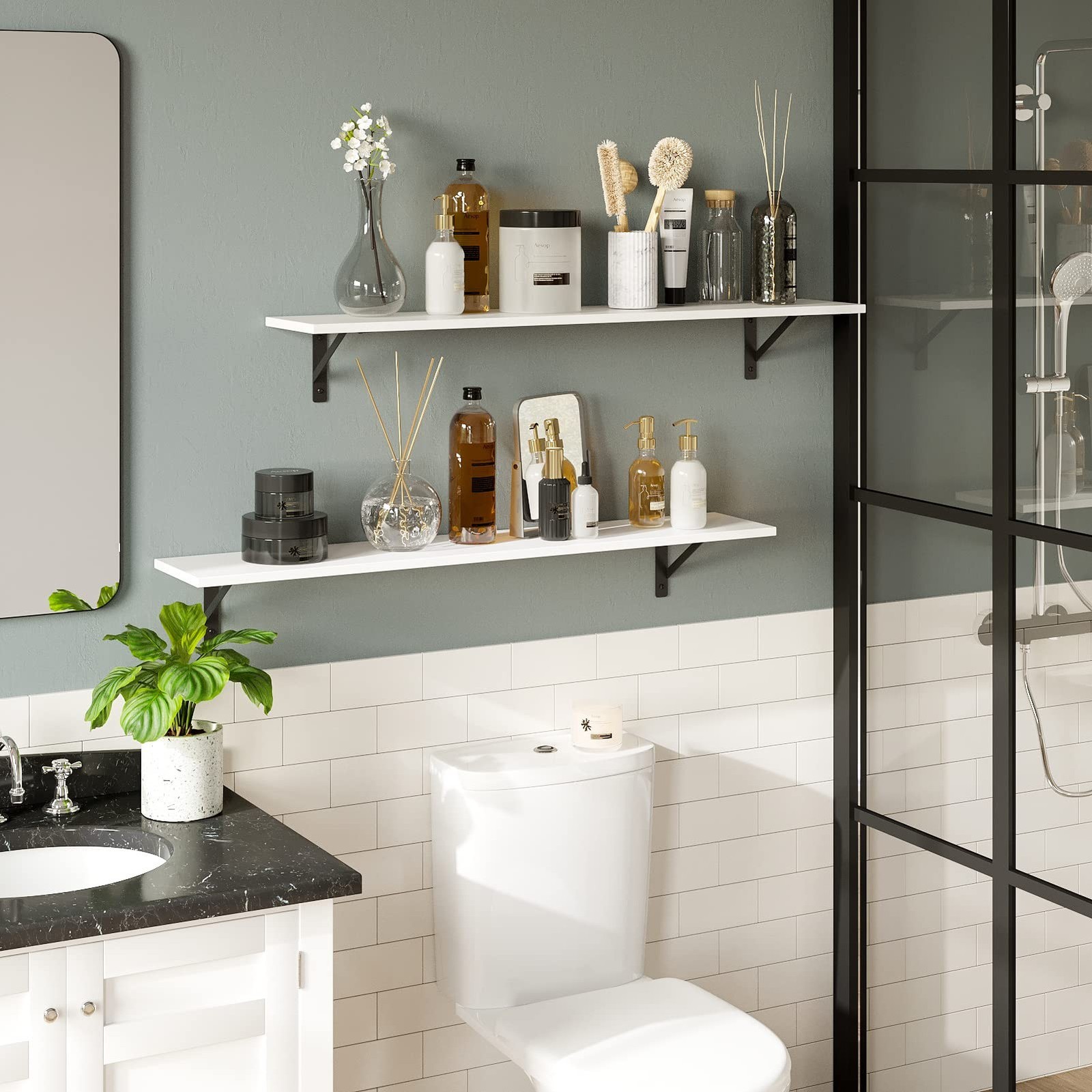 DINZI LVJ Long Wall Shelves, 39.4Inch Wall Mounted Shelves Set of 2, Easy-to-…