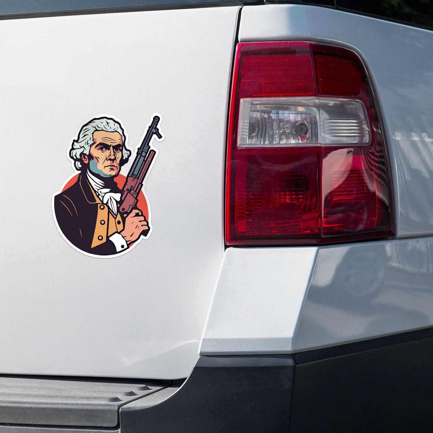 Thomas Jefferson Holding An Gun Sticker Vinyl Car Bumper Decal