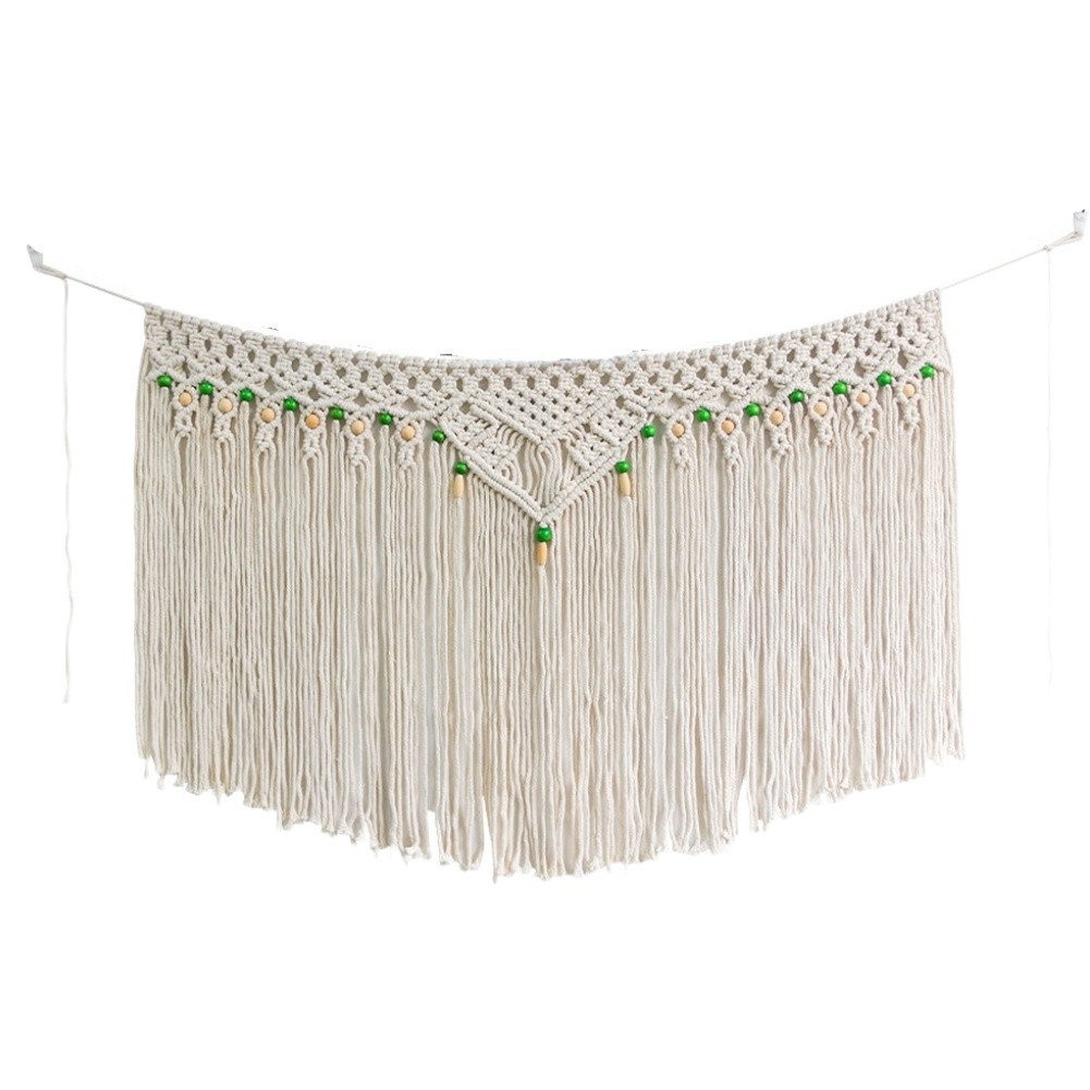 Bohemian Cotton Tapestry for Wall Decor Hand Woven with Tassels 100x65cm Beige