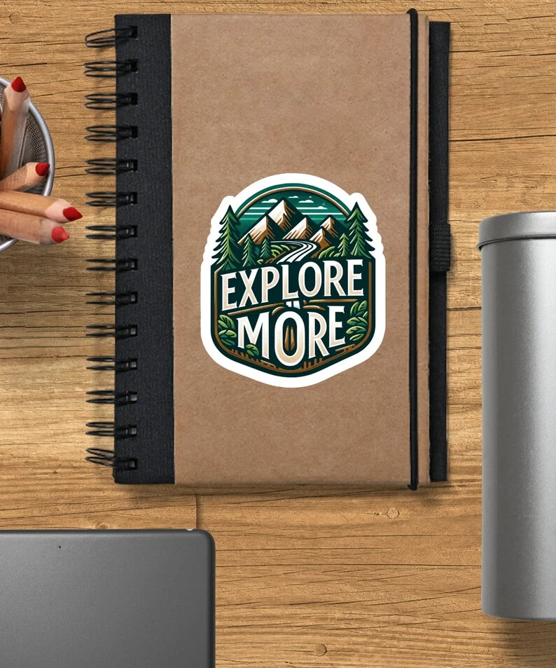 Explore More Sticker – Mountain Hiking Adventure, Water-Resistant Outdoor Decal