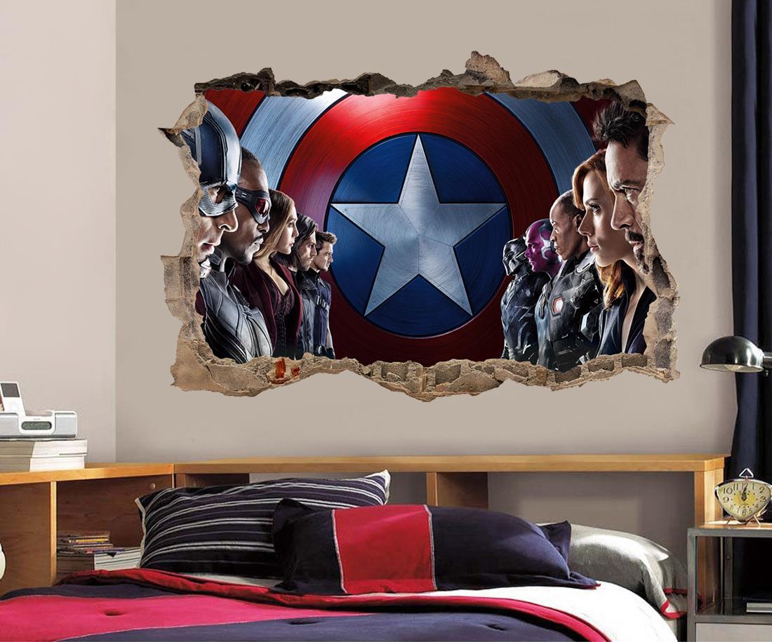Captain America Civil War Ironman Smashed Wall Decal Wall Sticker Art Mural H490