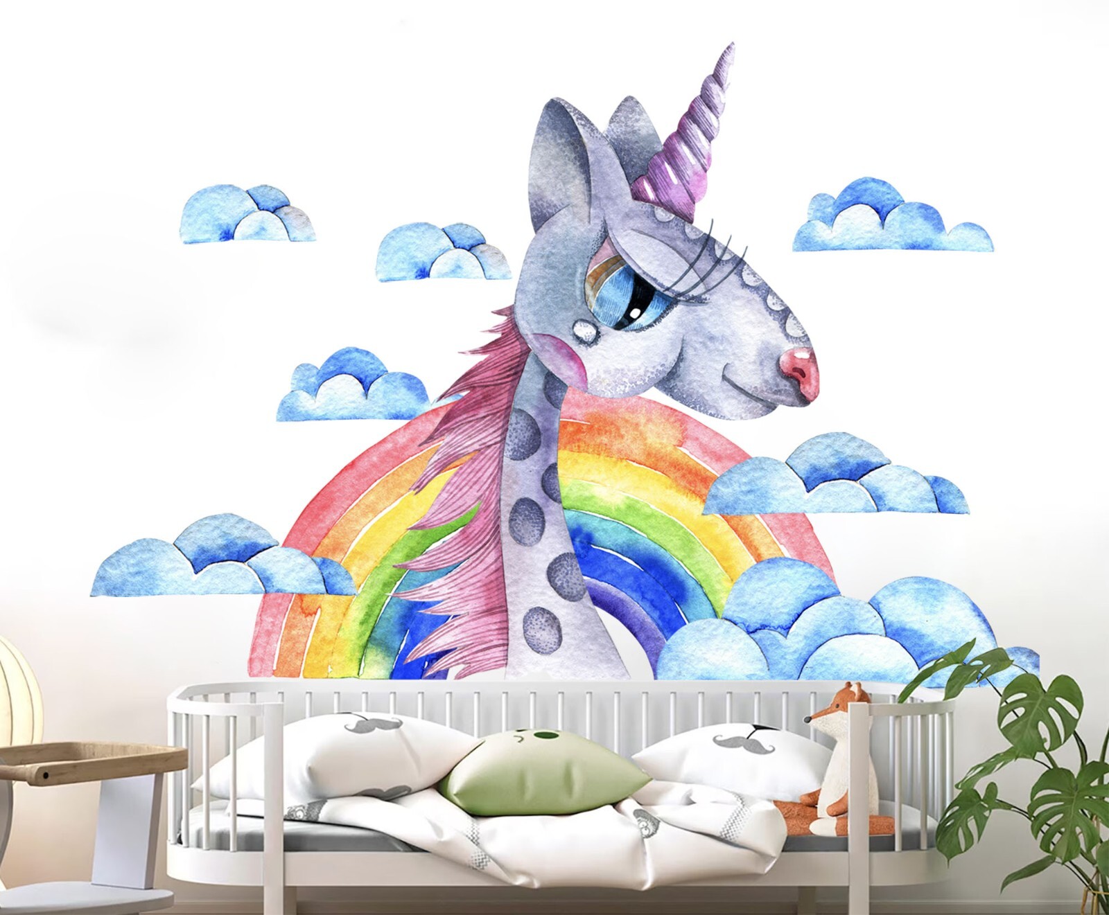 Watercolor Dream Rainbow Unicorn Star Kids Nursery Wall decal sticker