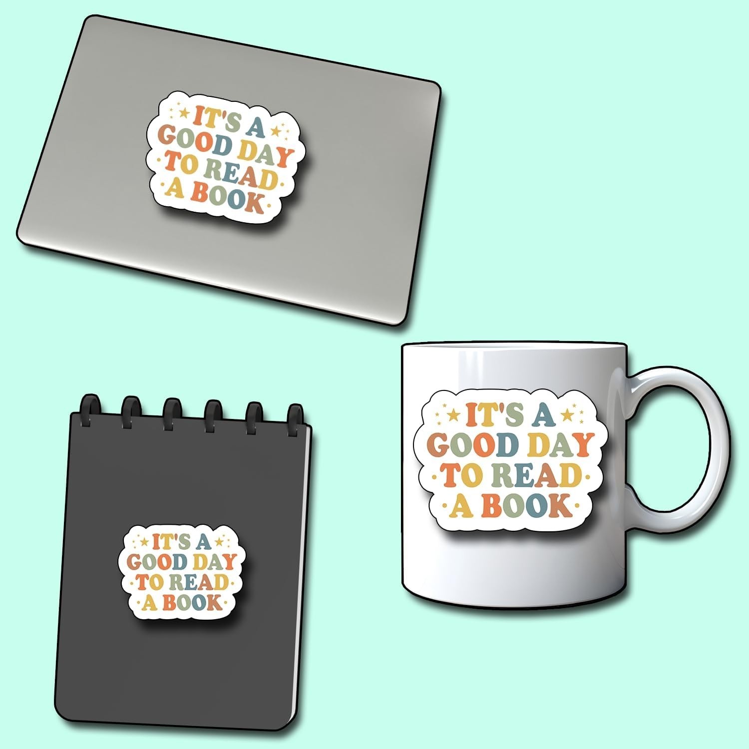 3Pcs It's A Good Day to Read A Book Sticker, Decorate Books Laptop Phone, Wat…