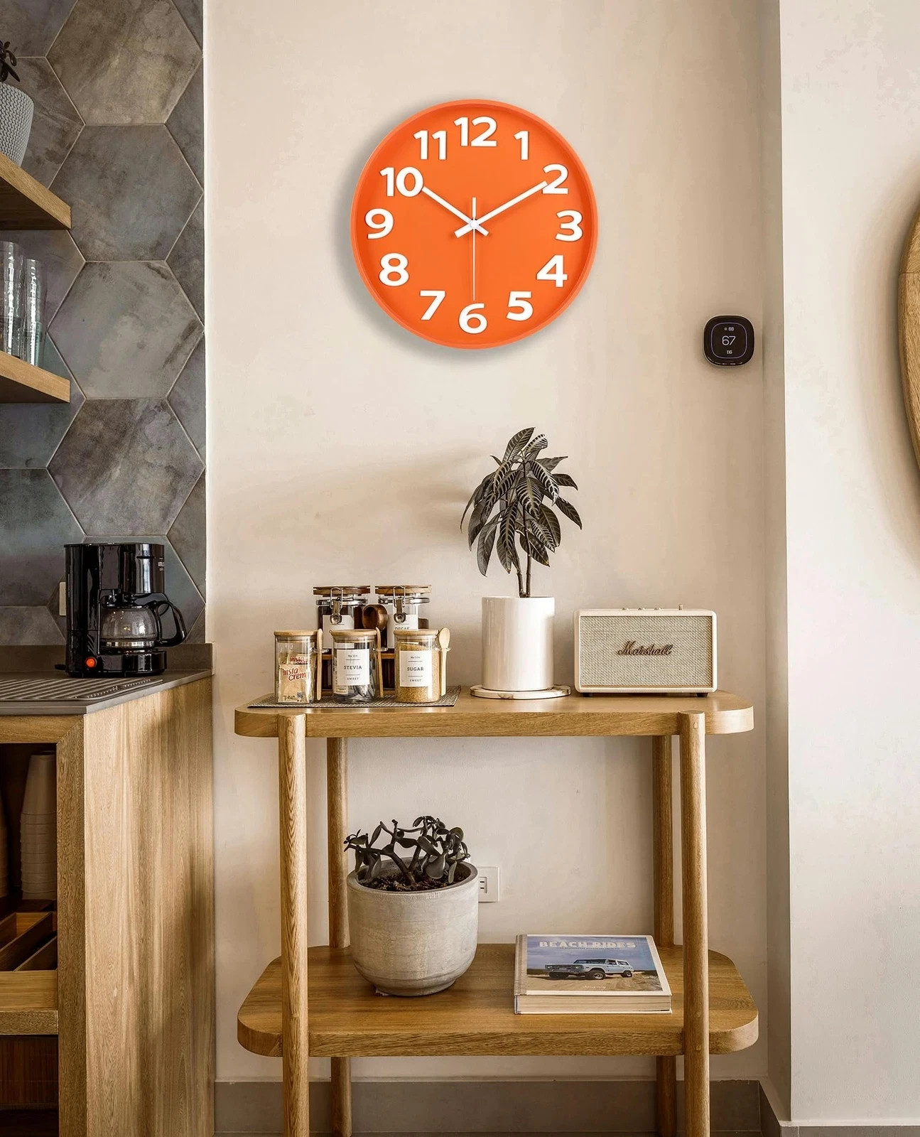 12-Inch Modern Wall Clock Minimalist Orange Design Silent Non-Ticking Large N…