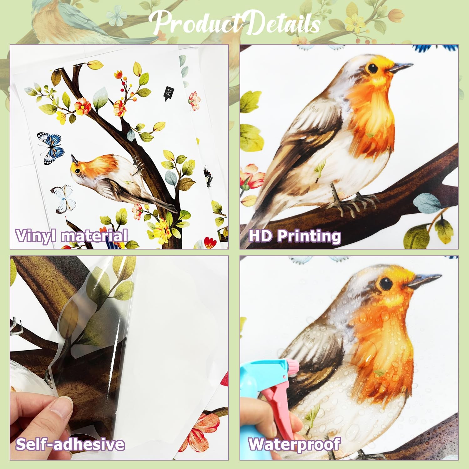 Colorful Flower Branch Bird Wall Stickers Watercolor Bird Butterfly Wall Deca…