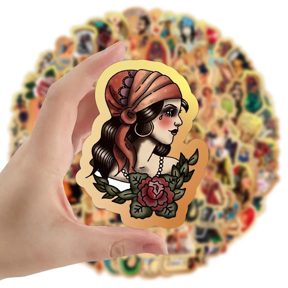 100 PCS Retro Tattoo Pinup Girl Stickers Sexy Decals Laptop Hydro Free Shipping!
