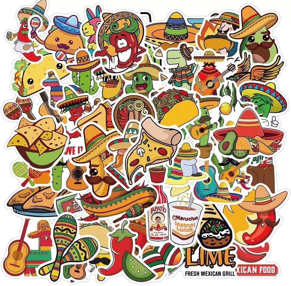 50 Cartoon Taco Stickers – Fun Waterproof Vinyl Decals for Kids & Teens