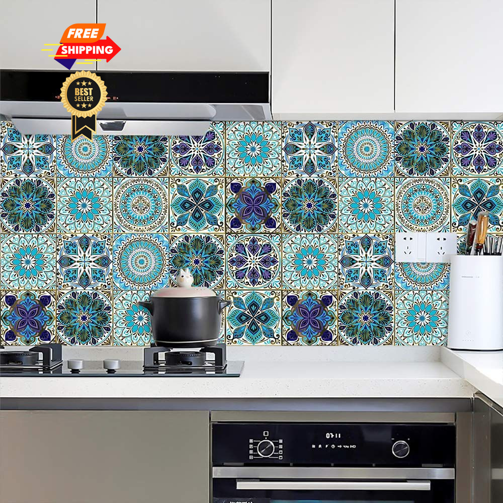 16PCS 5×5 Inch Mandala Tile Stickers, Peel and Stick Self 5 in,