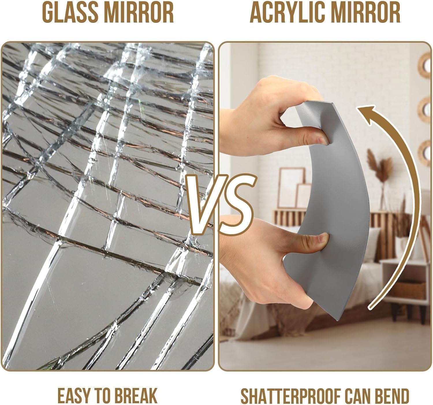 Frameless 8×8 Inch Self-Adhesive Acrylic Mirror Sheets – 8 Pack for DIY Decor