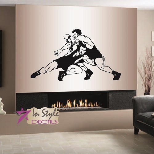 Vinyl Decal Wrestling Match Wrestlers Sportsmen Sports Gym Home Wall Decor 983