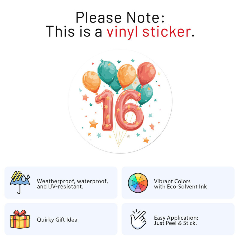 Sixteen 16 Years Birthday – Car Bumper Sticker Vinyl Decal