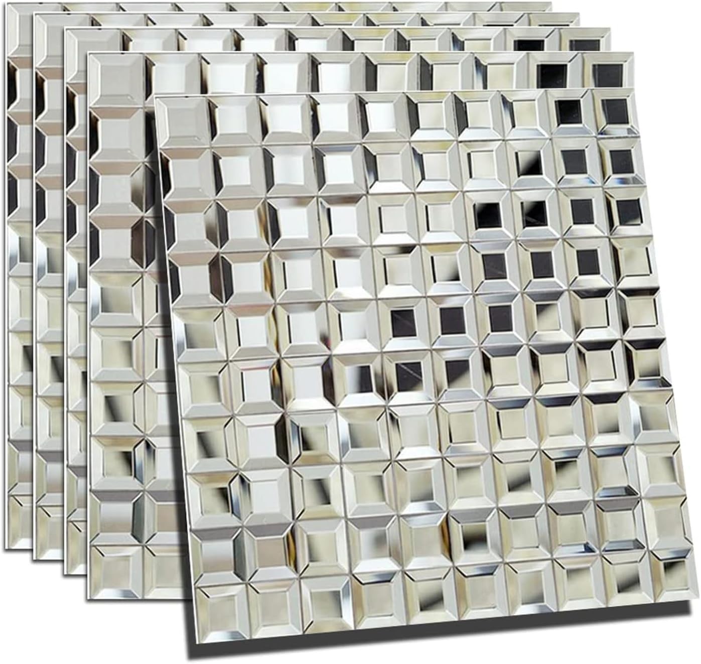 Mirror Glass Mosaic Tile, Beveled Seamless Crystal Diamond Silver Backsplash …