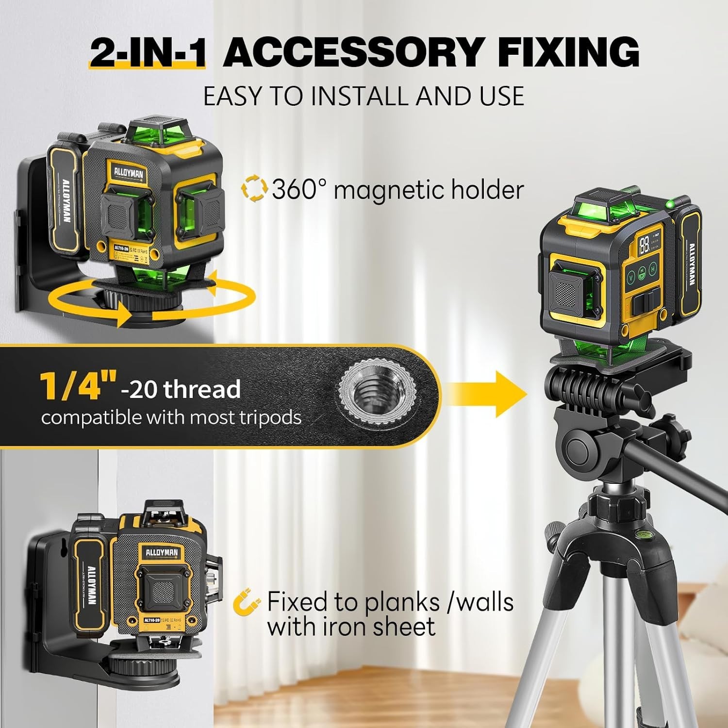 Laser Level with Tripod, 4×360° Self Leveling Laser Level, Green Line Laser 4…