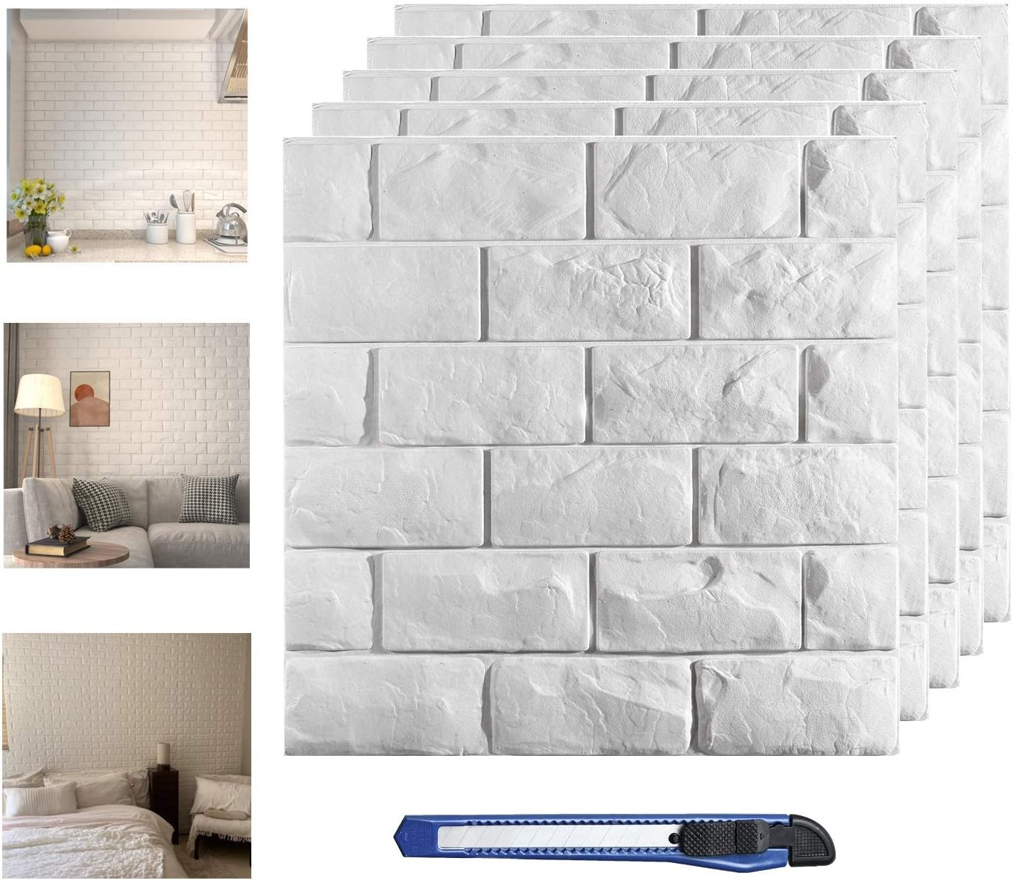 20 Pcs 3D White Brick Wall Panels – Peel & Stick Waterproof Decor, 19.38 sq ft