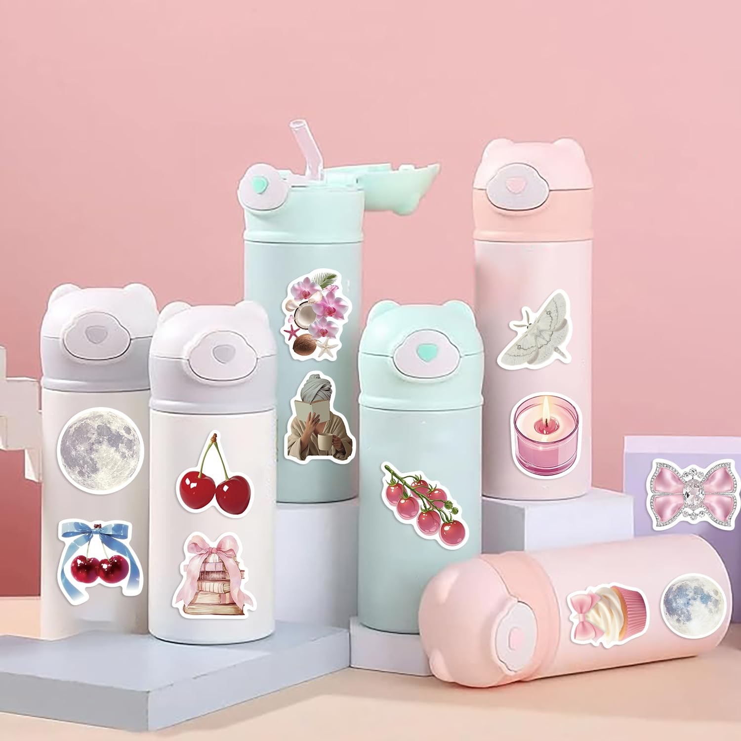 110PCS Aesthetic Sticker Clean Girl Stickers for Pink and Blue