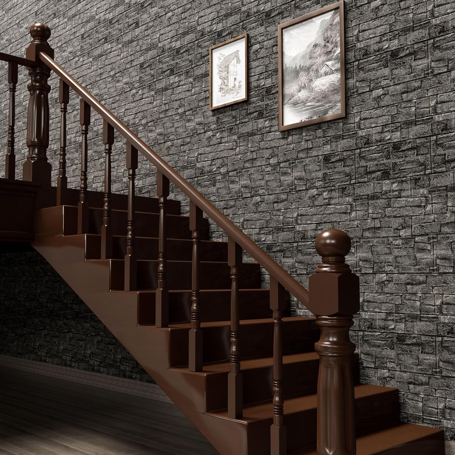 Peel and Stick 3D Wall Panels in Black Grey Stone for Home Decoration