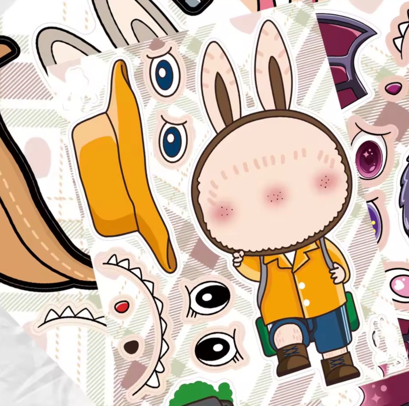 Labubu Monsters Inspired Fun Set of 8 Make a Face DIY Stickers Activity Sheets