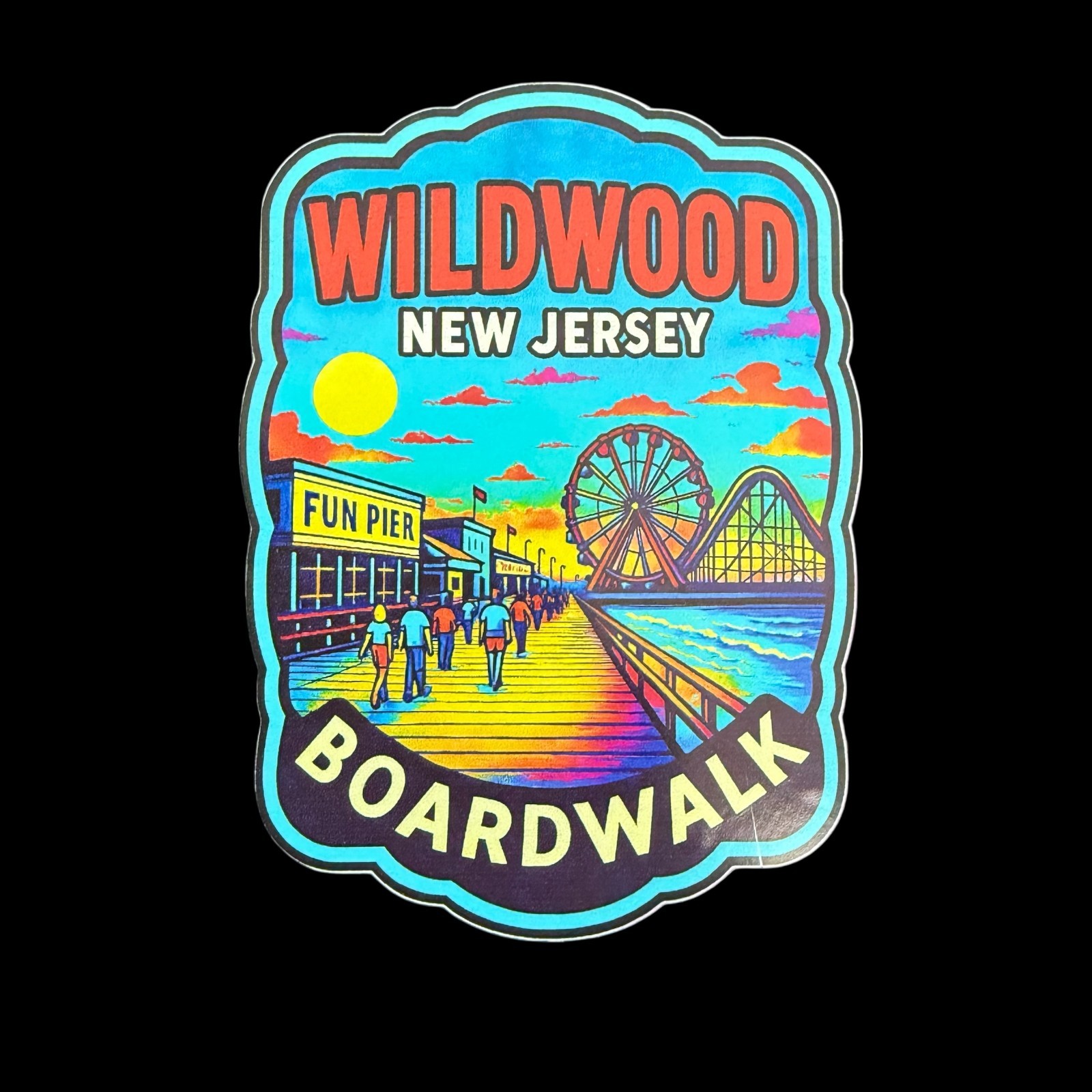 Wildwood, New Jersey Boardwalk Vinyl Decal Sticker 3.75" Vintage Travel Vacation