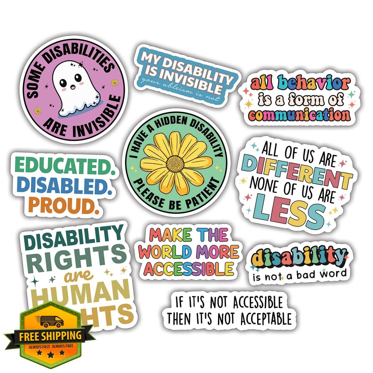 10pcs Disability Awareness Stickers Sheet Waterproof UV-Resistant