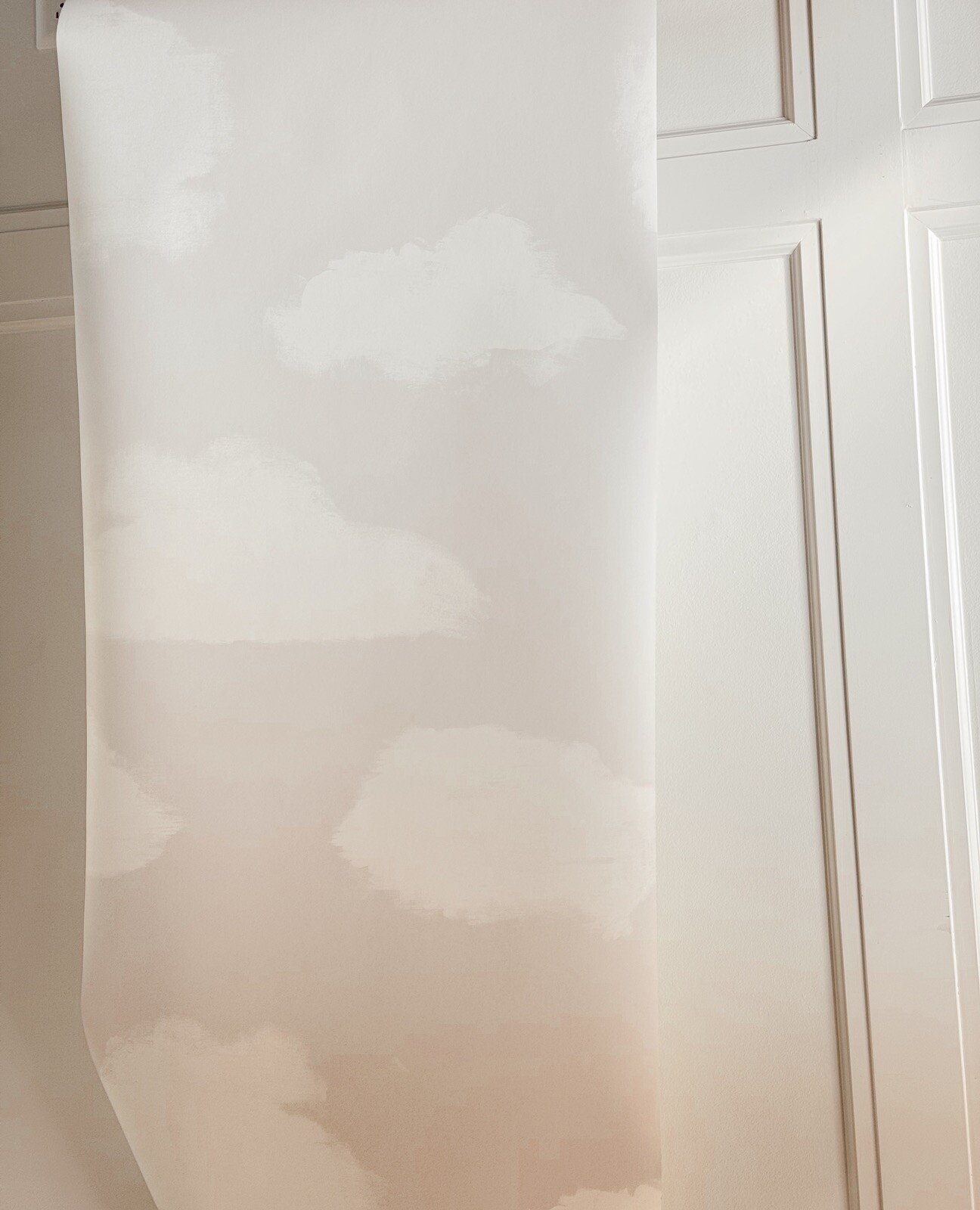 Pottery Barn Cloud Wallpaper Mural, Neutral, 8 Panels Prepasted, Tan & White