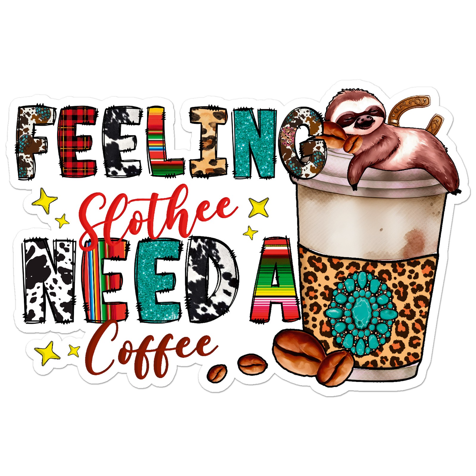Sloth Need A Coffee – Vinyl Decal Sticker – Car Window Laptop – ebn9136