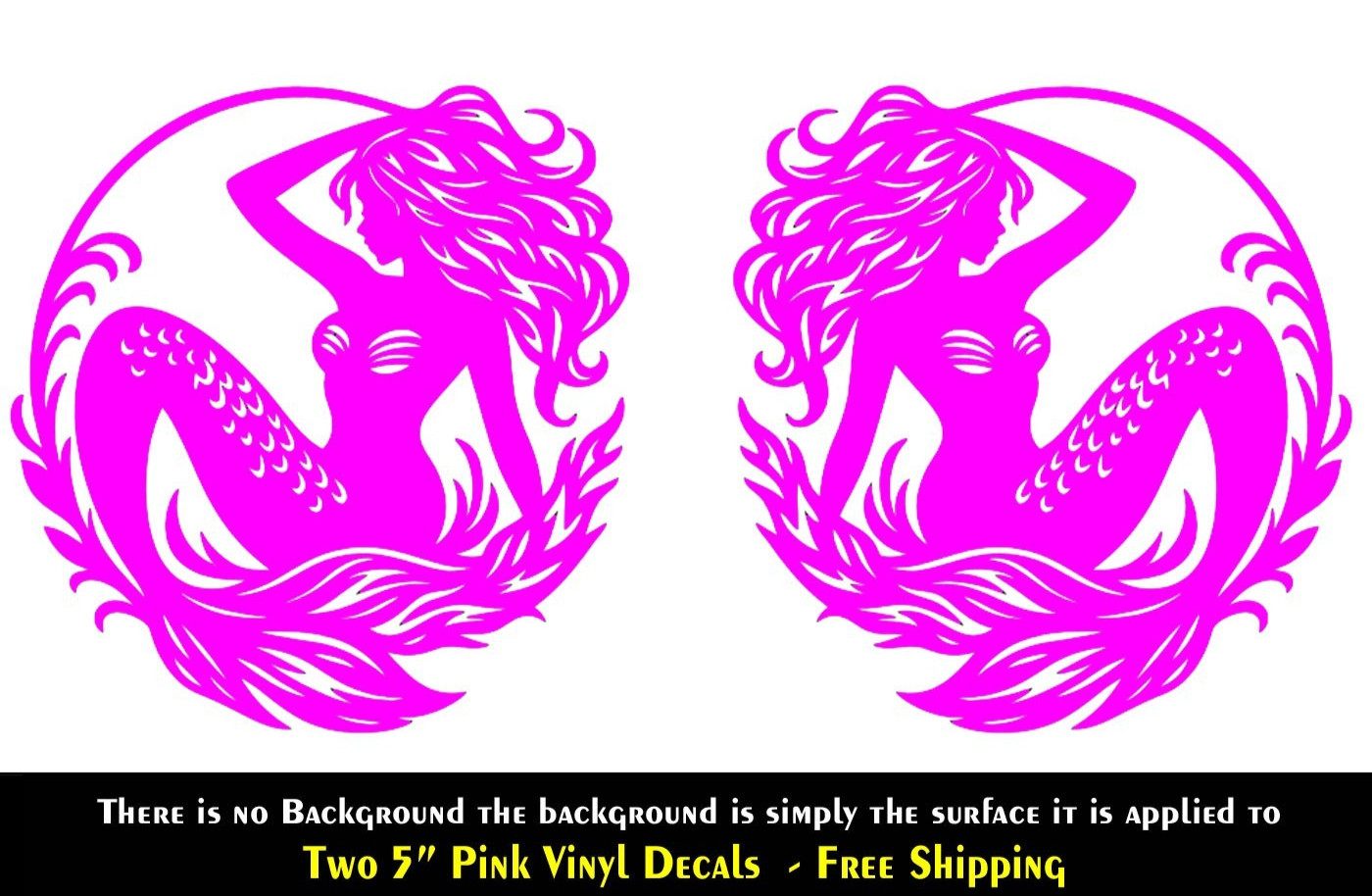 Mermaid Graphic Two Pack 5" Pink Vinyl Decals Car Door Any Flat Surface