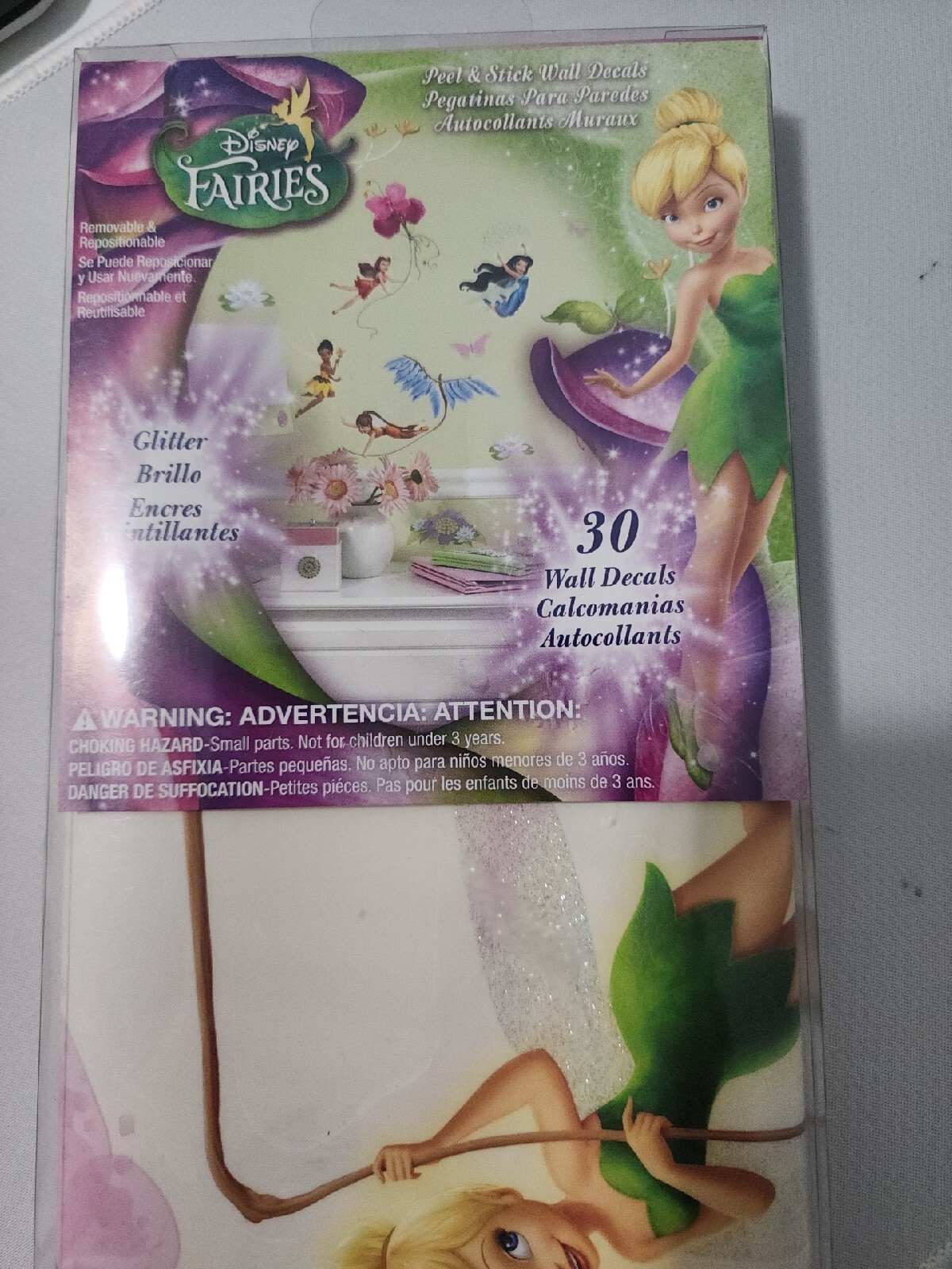 New RoomMates Disney Fairies Peel & Stick Wall Decals with Glitter 30 Pcs