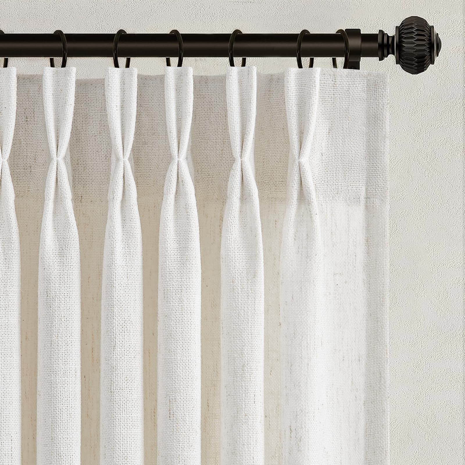 Natural Pinch Pleated Linen Curtains 84 Inch Long 2 Panels for Living Room Be…