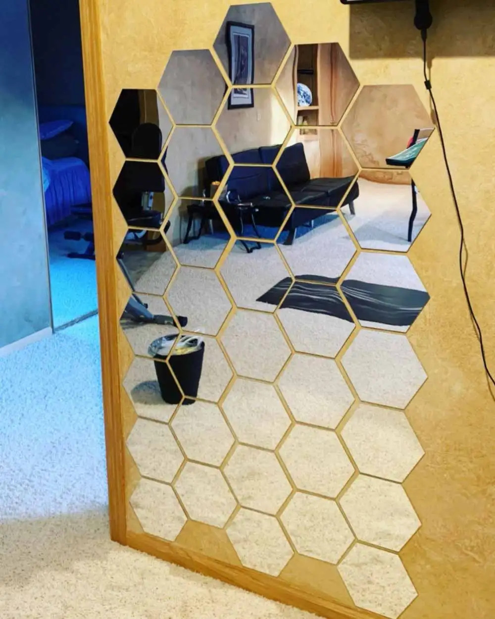 Hexagon Acrylic Mirror Wall Stickers Self Adhesive Tiles Room Home Decor Panels